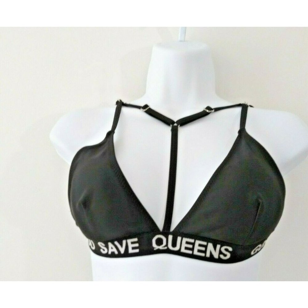 Women's God Saves Queens Multicolor Black and White Triangle Bikini Top Size M